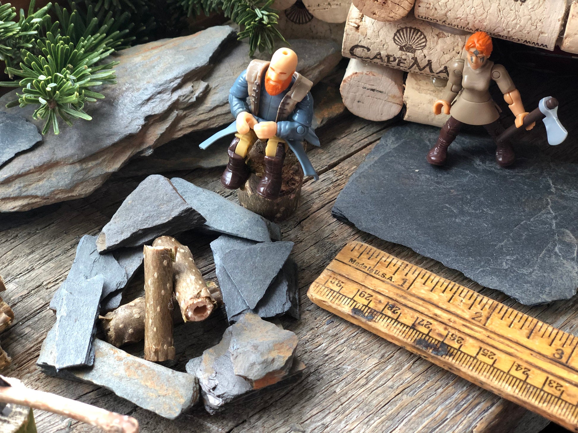 Fairy Garden NATURAL SLATE STONE miniature fire pit, walk way, walls. Kids projects.