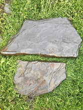 Load image into Gallery viewer, Two Natural Slate Steppingstones in grass
