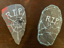 Load image into Gallery viewer, Halloween Decorations!! Three slate tombstones for crafts, painting, decorations. Our historic stone shipped to your door for Halloween fun!
