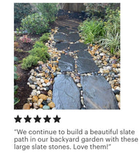 Load image into Gallery viewer, Customer Review of ten slate steppingstones in garden path.
